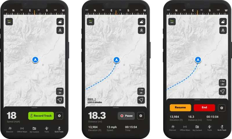 onX Offroad Tracking Mode redesign - drive mode, active tracking, and trip summary